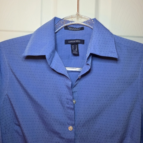 Lands' End Blue 3/4 Sleeve Button Down, 4 - Picture 3 of 10